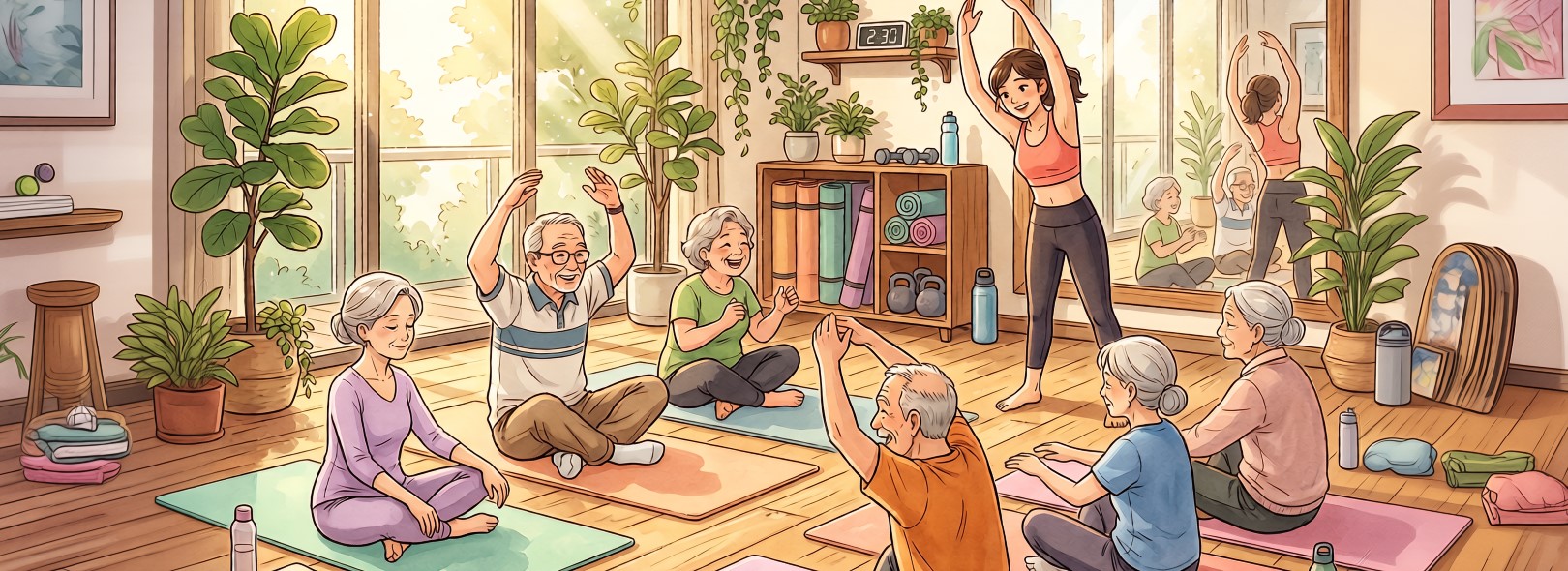 生活康复 - 元气生活俱乐部功能训练与团体活动插画